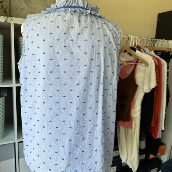 Talbots | Blue Stripe + Clipped Swiss Dot sleeveless blouse size Small Petite - Picture 9 of 12